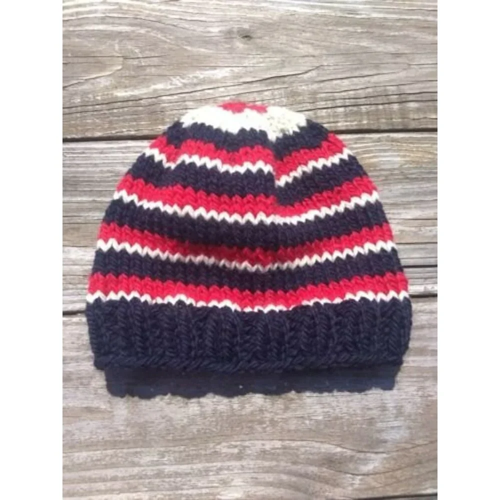 Handmade Mens Beanie Hat Alpaca Wool Cap Soft Chunky Knit Red White Blue USA - Picture 10 of 11